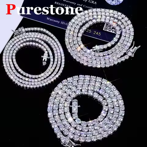 【Patented Buckle】Hip hop Moisssanite Tennis Necklace 925 Sterling Silver Moisssanite Diamond Tennis 