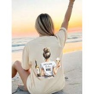 1pc Women's Summer Loose Casual Short Sleeve T-Shirt Top INS, With "Just A Little Girl Who Loves Win