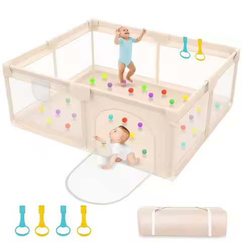 Extra Large 79x71 Inch Baby Playpen with Mesh Cover - Portable Indoor/Outdoor Play Yard for Infants