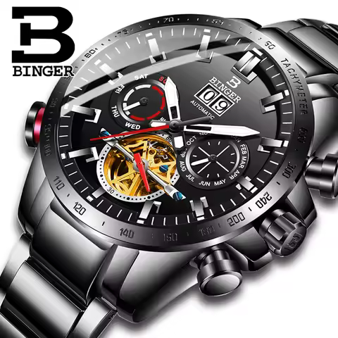 Switzerland Automatic Watch Men BINGER Mechanical Men Watches Sports Military Clock Relogio Masculin
