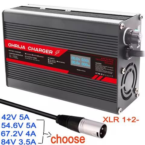 OHRIJA XL 36V 48V 5A Lithium Charger 42V 54.6V 5A For 13S 48V Li-ion Battery Charger DC2.5 Connector