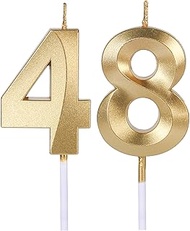 Gold 48th & 84th Birthday Candles for Cakes, Number 48 84 Giltter Candle Cake Topper for Party Anniv