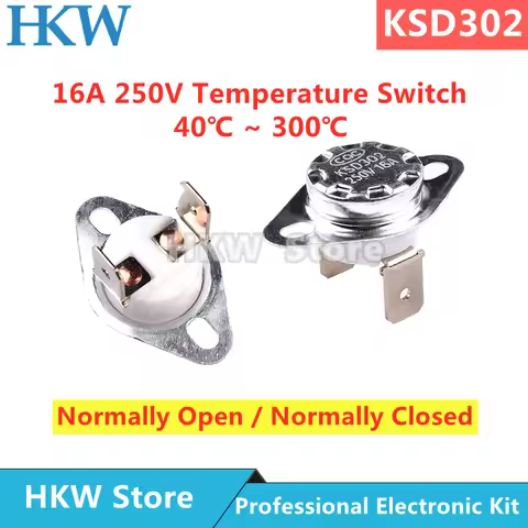 1pcs Bimetal thermostat KSD302 KSD301 16A 250V Temperature Switch Ceramics 40~300C Degree Thermostat