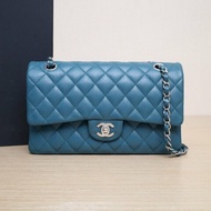 CHANEL CF口蓋包中號25.526開銀扣綠色荔枝牛皮肩背包