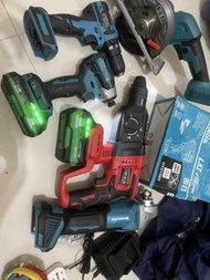 makita牧田18v無刷起子機DTD158跟代用機油壓鑽。磨機。風車鋸。電批跟2電一充