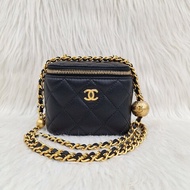 CHANEL AP1447 MINI vanity 黑色羊皮金鍊金球/方盒子小廢包