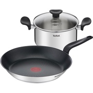 TEFAL PRIMARY Stainless Steel Induction Frying Pan &amp; Pot 2p (20+28cm) Dishwasher Oven Safe No PFOA Silver