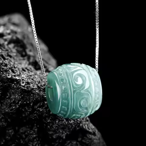 Myanmar Natural Jade Road Lutong Pendant for Women's 925 Silver Transit Bead Necklace Handcarved Des