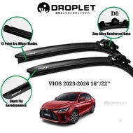 VIOS 2023-2026 Car Wiper Blades 16'’/22'’’D0Front Set Droplet@BilahPengelapSilikon D0 16''/22''