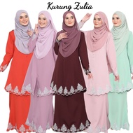 Kurung Zulia, Shafa - Sulam Tenun Moden Baju Raya  Riau Pahang  Lilac Dusty PurpleMint Soft Pink Oren Bata Burnt Orange