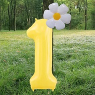2pcs White Daisy Balloons Set Macaron Yellow 40inch Number Balloon 0-9 Kids Birthday Party Decoratio