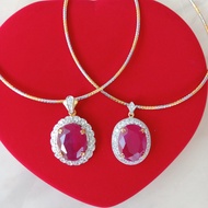 Choker With Ruby Pendant Surrounded By CZ Diamonds Plated With 2 Kings (2 Types) Can Be Purchased Se