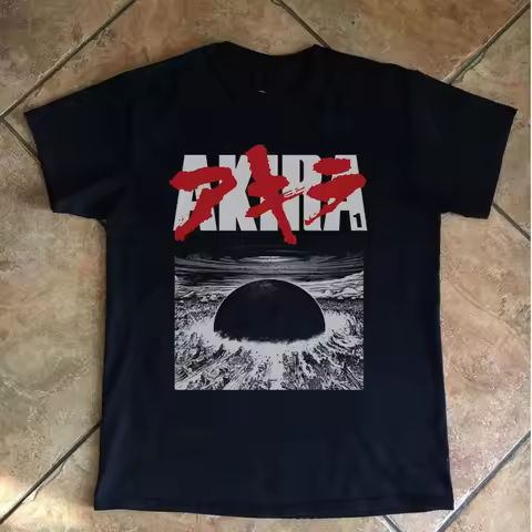 Vintage Shirt Akira 1989 Anime Movie Tshirt Women and Men Black T-Shirt Cotton Plus Size Short Sleev
