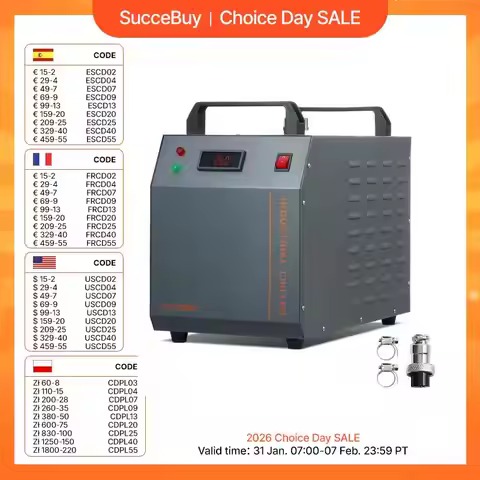 SucceBuy Industrial Water Chiller Air-Cooled 12L Water Tank Capacity CW-3000 80W / CW-3000(Pro) 150W