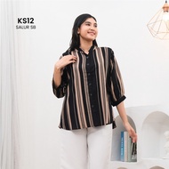 KS-12 Atasan Wanita Rayon Armor Premium Kotak Shanghai Full Kancing LD120 Oversize Kemeja Wanita / K