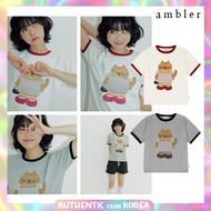 AMBLER FOR WOMEN CAT in a dress Check patch semi crop ringer short sleeve t-shirt ACR604 2 COLOR