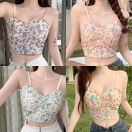 Evelyn Single Strap With Sponge Short Crop Floral Pattern Women's Tank Top y2k Style Multi-Colored W