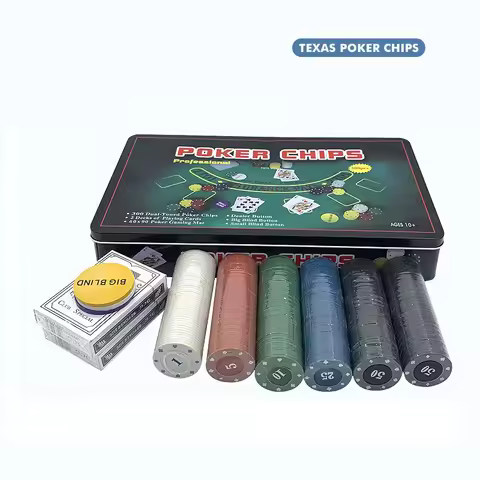 Poker Chips Set Iron Box with 300Pcs Chips and 2 Decks Poker Kit for Texas Hold’Em Casino Gambling