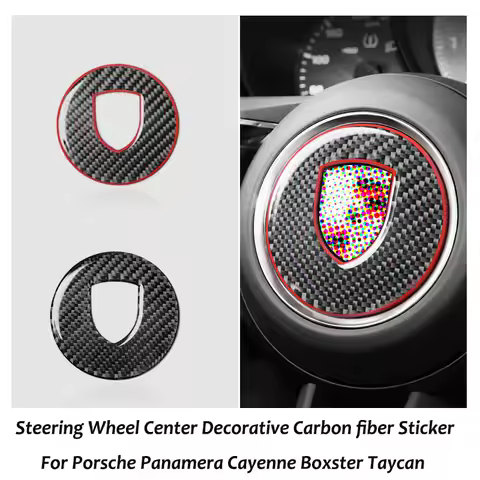 Carbon Fiber Car Steering Wheel Center Trim Emblem Sticker For Porsche 911 Panamera Cayenne Boxster 