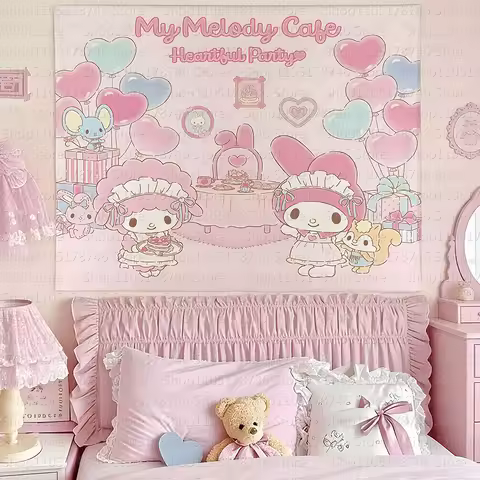 Sanrio Melody and Sweetheart Piano Printed Tapestry Cartoon Theme Bedroom Decoration Suitable for Do