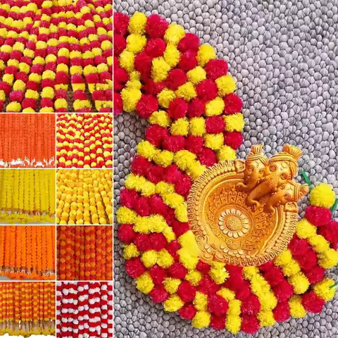 Long Strands Artificial Marigold Garland​​ Pooja Diwali Fiesta Indian Décor Pooja Marigold Flowers​​