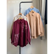 Ribbon Top Cotton Croquette Korean Style Cute Outfit Baggy Style Drop Shoulder