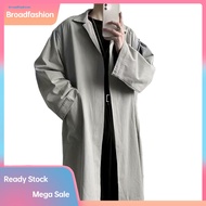 [br] Comfortable Polyester Trench Coat for Men Button-breasted Men Coat Stylish Lapel Trench Coat fo