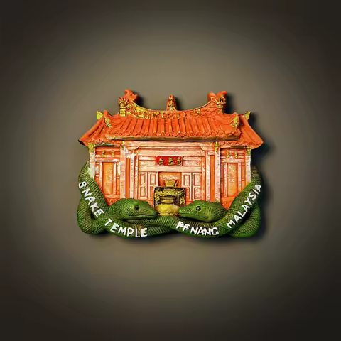 Malaysia, Penang, Snake Temple,3D Stereoscopic,Tourism souvenirs,Resin painting,Decoration home,Refr