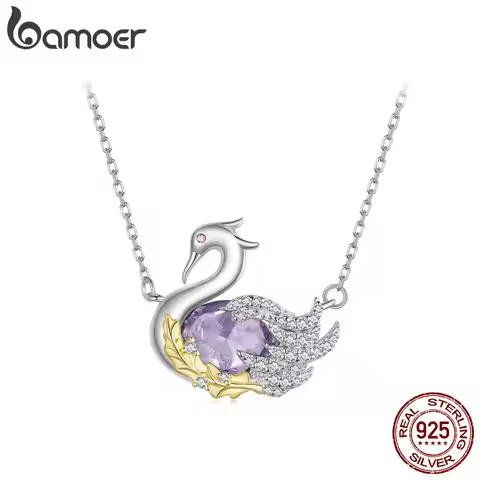 Bamoer Swan Zircon Necklace 925 Sterling Silver Unique Animal Swan Design Necklace Women Fine Jewelr