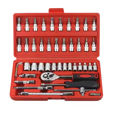 46pcs Car Repair Tool Kit 1/4-Inch Socket Set Car Repair Tool Ratchet Torque Wrench Combo Auto Repai