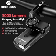 ROCKBROS ไฟหน้าจักรยานแขวน3000LM 10000MAh ไฟฉายฉุกเฉิน PowerBank จักรยานไฟหน้าไฟสูง/ต่ำการยกด้วยมาตรวัดความเร็ว IPX6กันน้ำอุปกรณ์ขี่จักรยานกลางคืนแสงที่แข็งแกร่งสำหรับจักรยานเสือหมอบ MTB