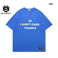 HY Korea Unisex T-shirt with Letter I Don't Care Printed 1927 75% Cotton Loose Fit Loose Sleeve