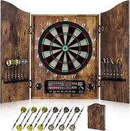 Electronic Dart Board, Decorative Dart Board Cabinet Set for Adults [12*Brass Soft Tip Darts] [Crick