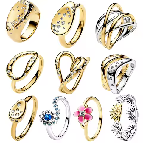 2026 New s925 Silver Gold Bar Pearl Wave Ice Linghua Sun Love Ocean Pair Ring Handmade Ring Female J