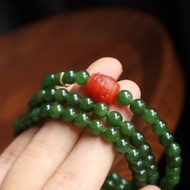 天然和田玉/和闐玉-俄料碧玉. 南紅桶珠 設計多圈手串