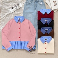 KEMEJA AILEEN LOVE BUTTON BLOUSE SHIRT COMBINATION KNIT BABY JEANS TOP NAPPWEARWanita