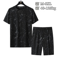 [M-8XL] Summer Men's Suit Round Neck Short Sleeve t-Shirt Shorts Plus Size