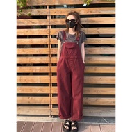Suspenders Women's American Retro Wine Red Denim Suspender Pants Niche Loose All-Match Jumpsuit