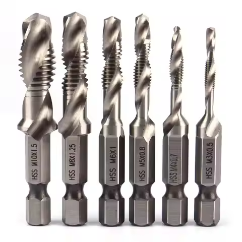6pcs M3-M10 Screw Tap Drill Bits Hss Taps Countersink Deburr Set Metric Combination Bit High Speed S