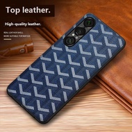 For Sony Xperia 1V XQ-DQ72 Phone Case Checked Leather Business Light Luxury Simple Shock-resistant B