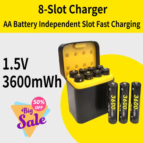 8-Slot Charger Imuto 3600mWh AA Battery Charger Independent Slot Fast Charging for 1.5V Lithium Lion