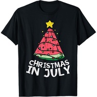 2025 waffle gift for friends Christmas In July Watermelon Xmas Tree Summer Men Women Kids T-Shirt xs