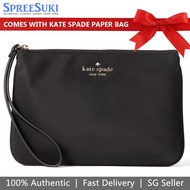 Kate Spade Wristlet With Gift Paper Bag Chelsea The Little Better Nylon Medium Wristlet Pouch Black # WLR00614D2