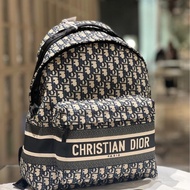 迪奧/Dior Travel藍色老花提花面料Oblique印花雙肩包