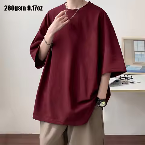 Summer Men's Heavy T Shirt Casual Solid Short Sleeve Basic Tee Women 100% Cotton 260gsm 9.17oz Overs