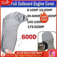 600D Boat Full Outboard Engine Cover Heavy Duty Grey Engine Motor Covers Protector For 6-225HP Waterproof