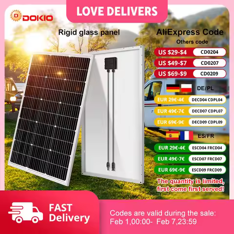 DOKIO 18V 100W-200W Rigid Solar Panel China Monocrystalline Silicon Waterproof Solar Panel #DSP-100M