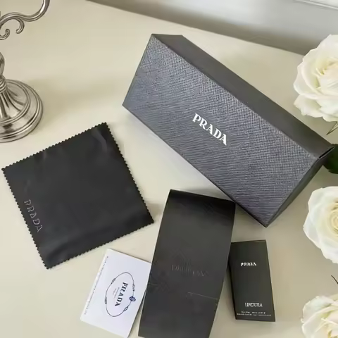 Prada Bag Luxury Black Cross Grain Hard Shell Eyeglasses Case Matching Sunglasses Pouch Complete Eye