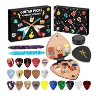 Guitar Picks Advent Calendar 2025 24-Day Countdown with 20 Guitar Picks 2 Oud Picks Faux Leather Pic