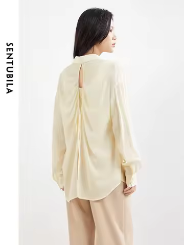 SENTUBILA Hollow Out Lace-up Loose Thin Women Shirt 2025 Spring Summer Polo Collar Button Up Blouse 